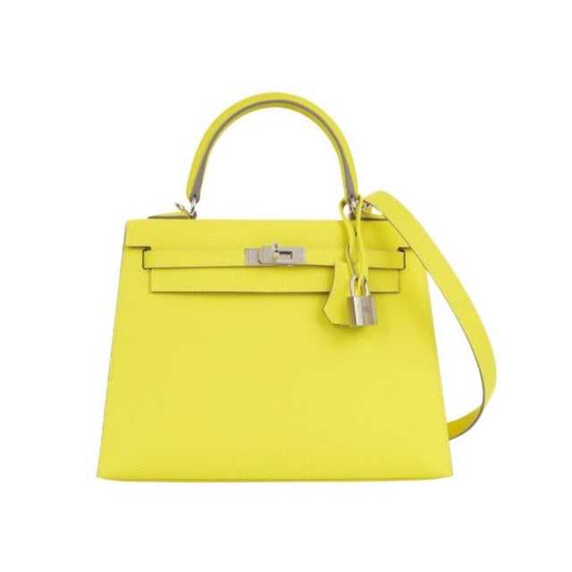 HERMES KELLY 25 SELLIER LIME EPSOM SILVER HARDWARE