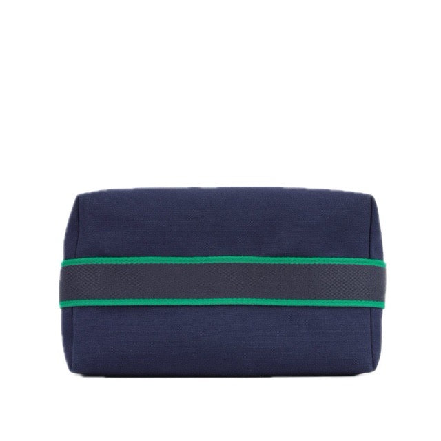 HERMES BRIDE-A- BRAC PM POUCH BLEU NAVY TOILE CANVAS SILVER HARDWARE
