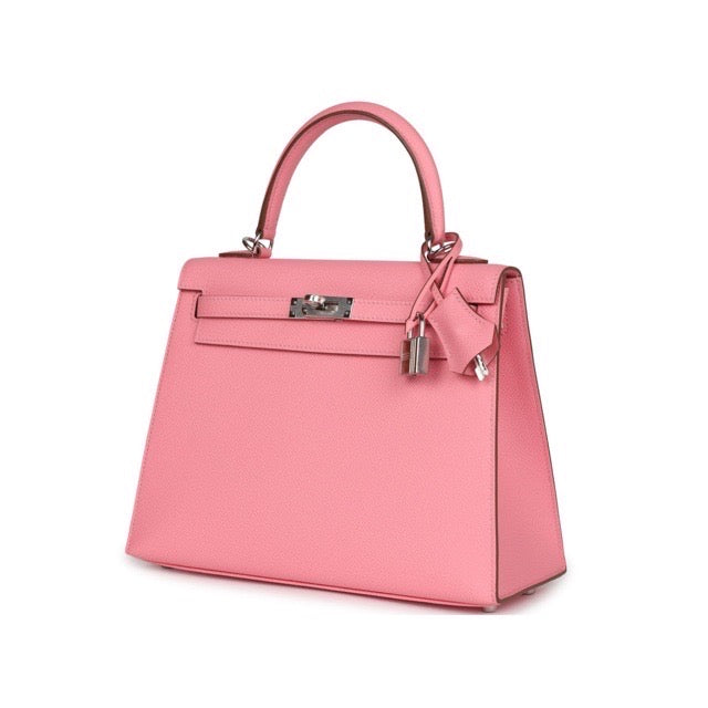 HERMES KELLY 25 SELLIER ROSE CONFETTI EPSOM SILVER HARDWARE