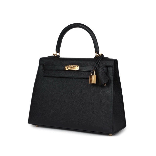 HERMES KELLY 25 SELLIER BLACK EPSOM GOLD HARDWARE