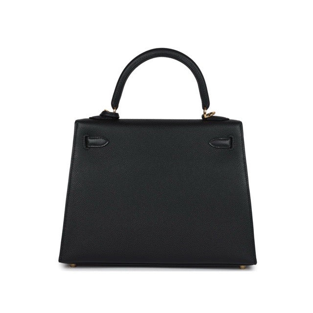 HERMES KELLY 25 SELLIER BLACK EPSOM GOLD HARDWARE