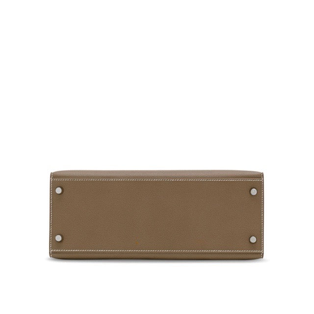 HERMES KELLY 28 SELLIER ETOUPE EPSOM SILVER HARDWARE