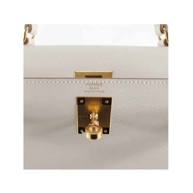 HERMES KELLY 28 SELLIER GRIS PALE EPSOM GOLD HARDWARE