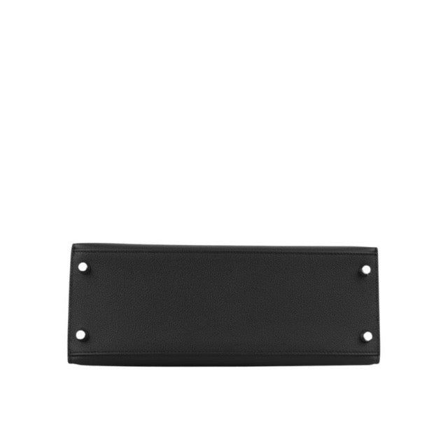 HERMES KELLY 28 SELLIER BLACK EPSOM SILVER HARDWARE