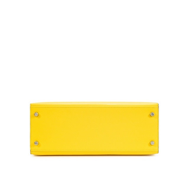 HERMES KELLY 28 SELLIER JAUNE DE NAPLES EPSOM SILVER HARDWARE