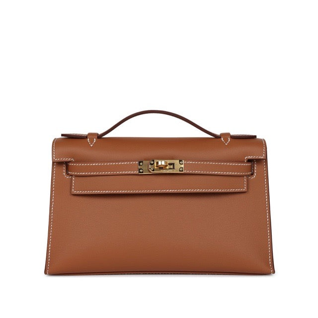 HERMES KELLY POCHETTE GOLD SWIFT GOLD HARDWARE
