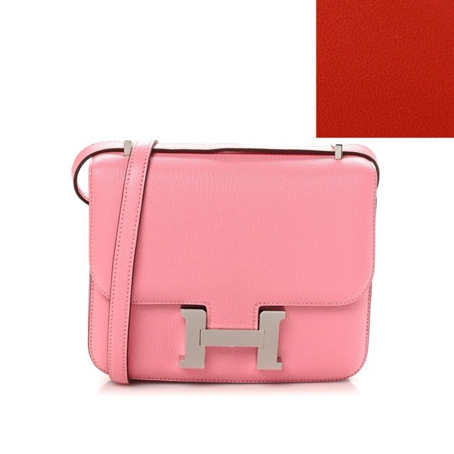 HERMES MINI CONSTANCE 18 VERSO BICOLOR ROSE CONFETTI SANGUINE CHEVRE SILVER HARDWARE