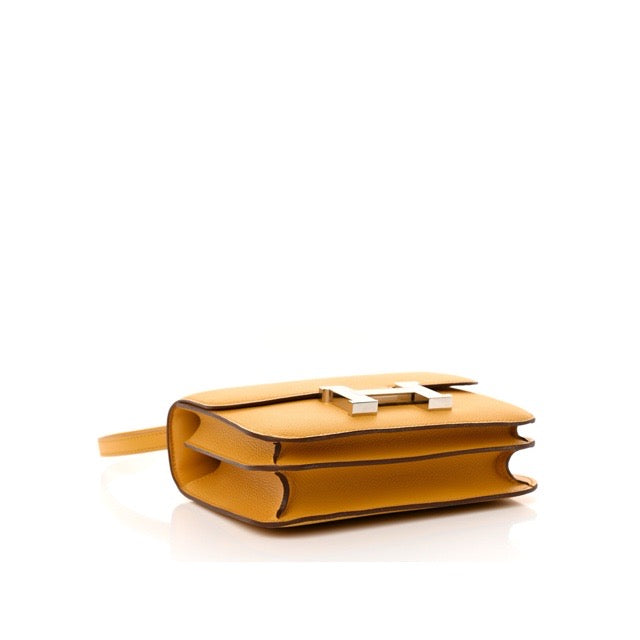 HERMES MINI CONSTANCE 18 JAUNE AMBRE EPSOM SILVER HARDWARE