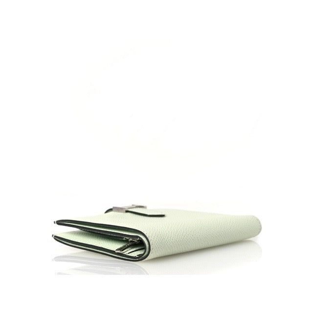 HERMES BEARN COMPACT FOLDING WALLET VERT FIZZ EPSOM SILVER HARDWARE