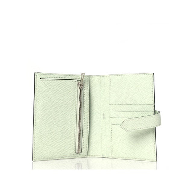 HERMES BEARN COMPACT FOLDING WALLET VERT FIZZ EPSOM SILVER HARDWARE