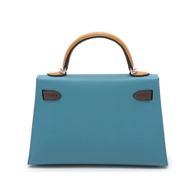 HERMES MINI KELLY 2 SELLIER 20 NEW BLEU JEAN ECORCE NATURAL SABLE EPSOM SILVER HARDWARE