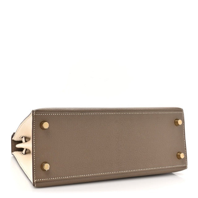 HERMES KELLY 25 SELLIER HSS SPECIAL ORDER GRIS ASPHALTE CRAIE CHEVRE GOLD HARDWARE