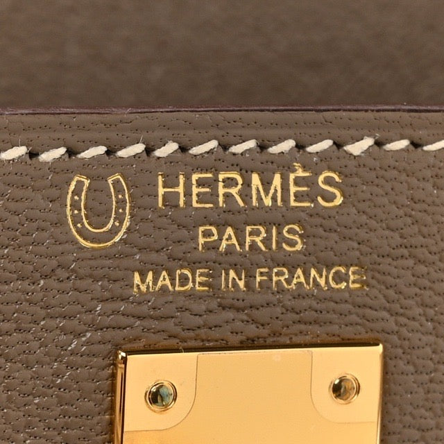 HERMES KELLY 25 SELLIER HSS SPECIAL ORDER GRIS ASPHALTE CRAIE CHEVRE GOLD HARDWARE