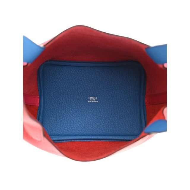 HERMES PICOTIN LOCK MM 22 CASAQUE 2 ROUGE DE COEUR ROSE EXTREME BLEU ZANZIBAR CLEMENCE SILVER HARDWARE