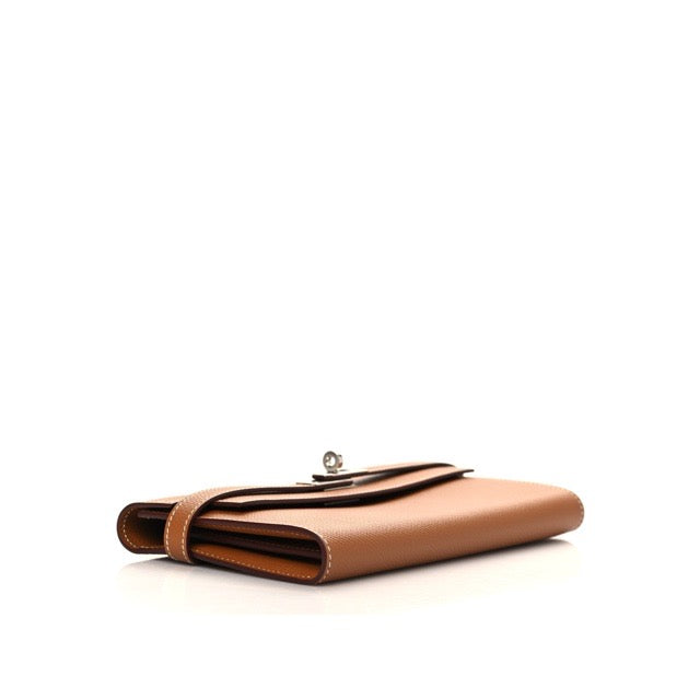 HERMES KELLY LONG WALLET GOLD EPSOM SILVER HARDWARE
