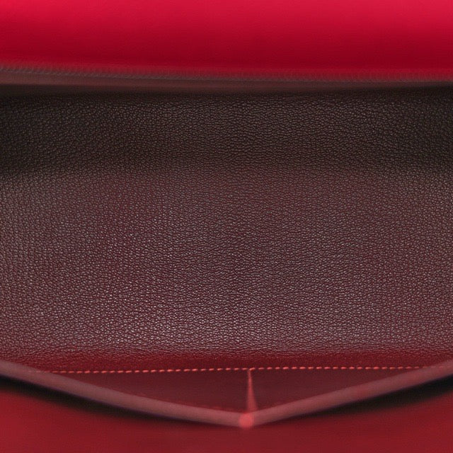 HERMES KELLY SELLIER 28 VERSO FRAMBOISE PRUNE EPSOM SILVER HARDWARE