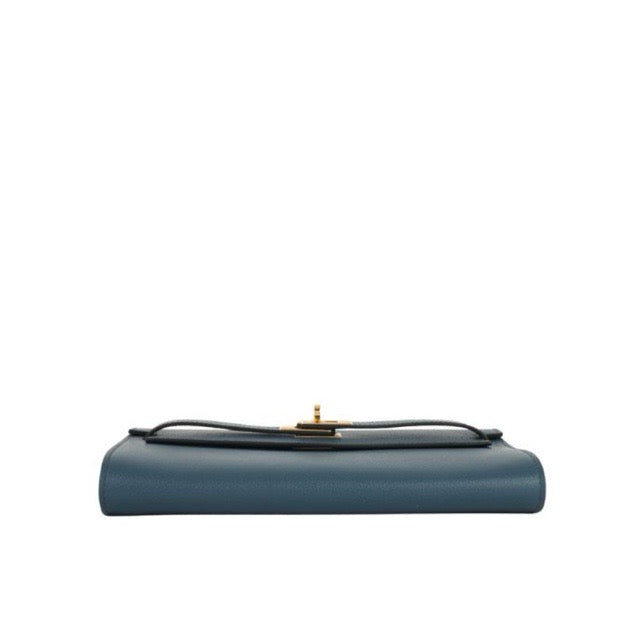HERMES KELLY WALLET TO GO LONG WALLET BLEU DE PRUSSE EVERCOLOR GOLD HARDWARE