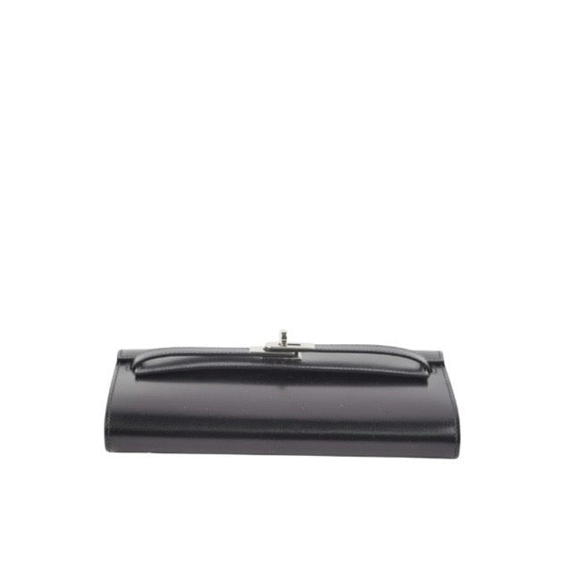 HERMES KELLY WALLET TO GO LONG WALLET BLACK BOX CALFSKIN SILVER HARDWARE