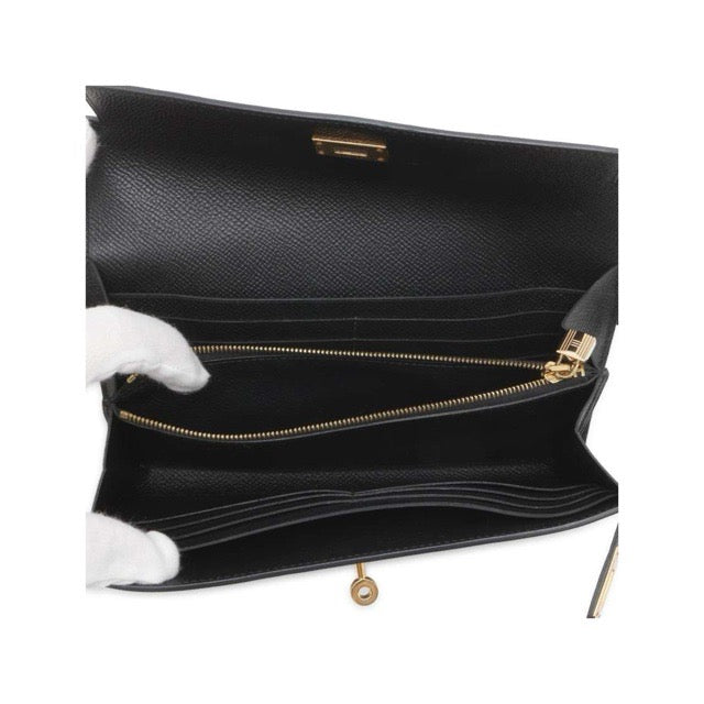 エルメス ケリー ロングウォレット ブラック エプソン ゴールド金具 長 