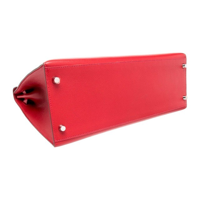 HERMES KELLY 35 SELLIER ROUGE CASAQUE EPSOM SILVER HARDWARE