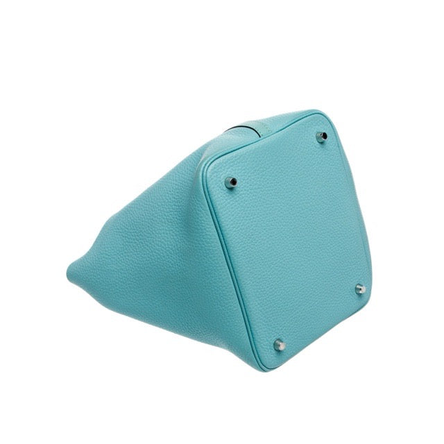 HERMES PICOTIN LOCK 22 MM TOUCH BLEU ATOLL TAURILLON CLEMENCE SWIFT SILVER HARDWARE.