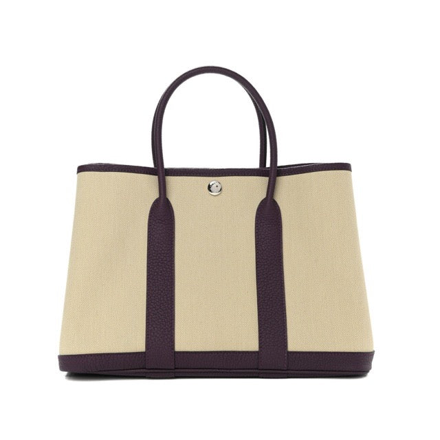 HERMES GARDEN PARTY 30 TPM TOTE BICOLOR BETON CASSIS TOILE NEGONDA SILVER HARDWARE