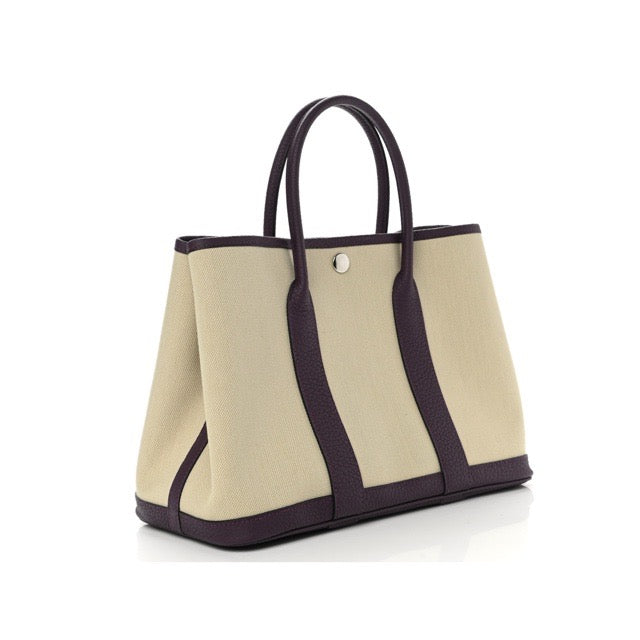 HERMES GARDEN PARTY 30 TPM TOTE BICOLOR BETON CASSIS TOILE NEGONDA SILVER HARDWARE