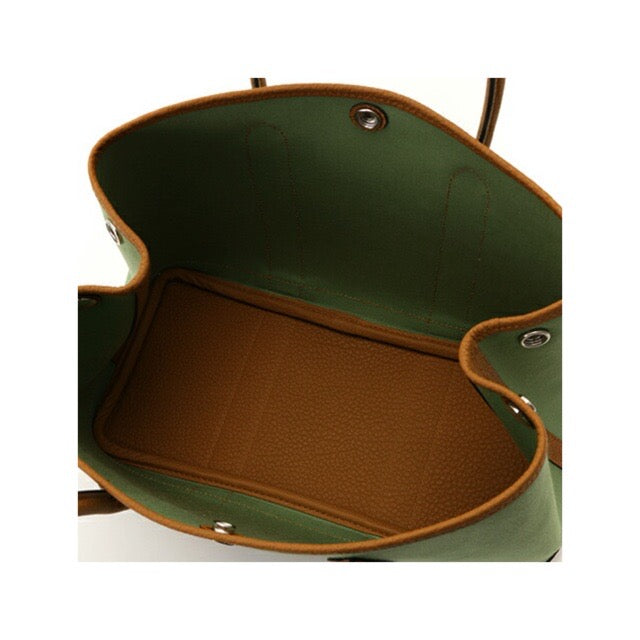 HERMES GARDEN PARTY 30 TPM TOTE BICOLOR VERT CRIQUET OCRE TOILE OFFICIER NEGONDA SILVER HARDWARE