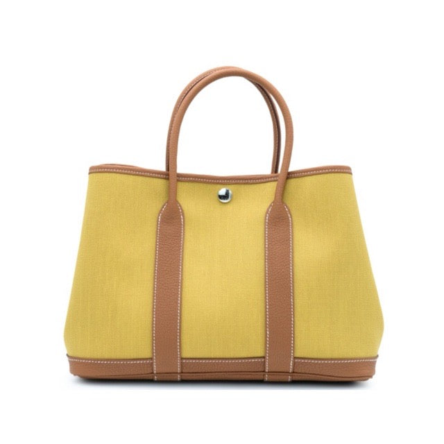 HERMES GARDEN PARTY 30 TPM TOTE BICOLOR GINGER GOLD TOILE NEGONDA SILVER HARDWARE