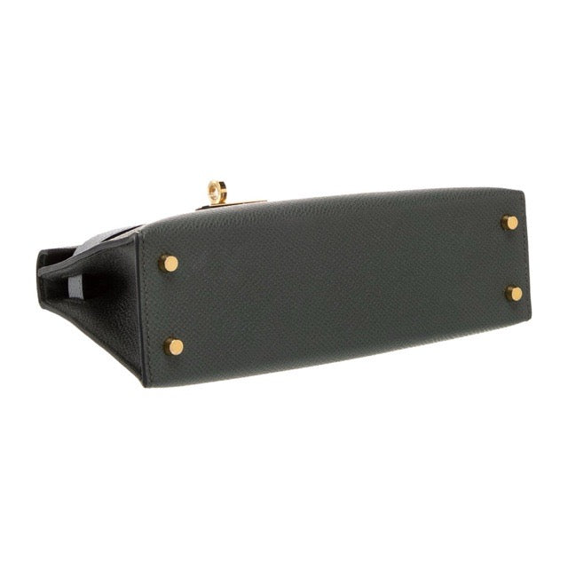 HERMES MINI KELLY 2 SELLIER 20 TRI-COLOR VERT MANGROVE BLACK NOIR GRIS PANTIN EPSOM PERMABRASS GOLD HARDWARE