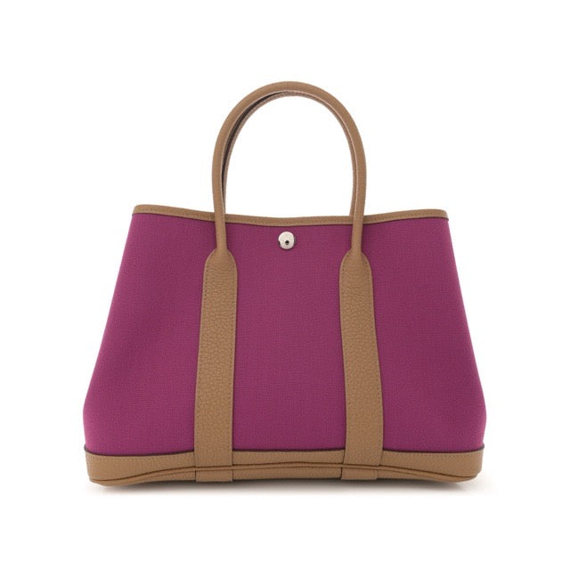 HERMES GARDEN PARTY 30 TPM TOTE BICOLOR ROSE POURPRE BISCUIT TOILE MILITARY NEGONDA SILVER HARDWARE