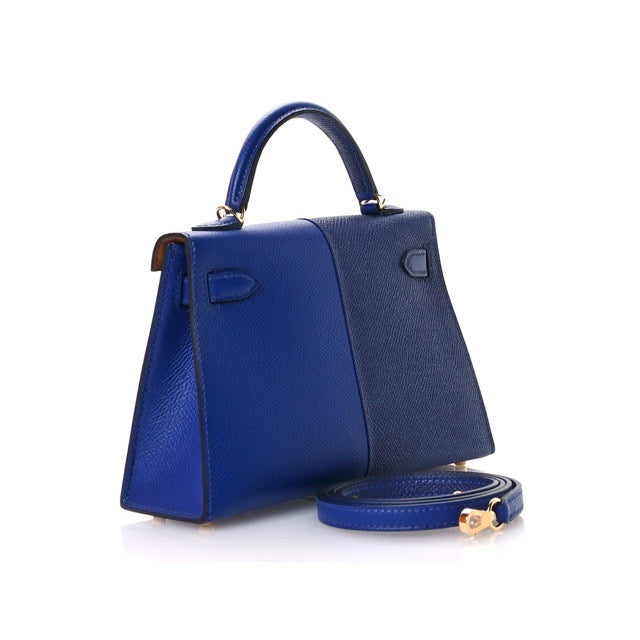 HERMES MINI KELLY 2 SELLIER 20 CASAQUE BLEU ELECTRIC BLEU ENCRE GOLD EPSOM GOLD HARDWARE