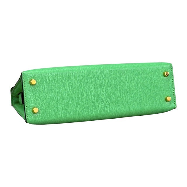 HERMES MINI KELLY 2 SELLIER VERT COMICS CHEVRE GOLD HARDWARE