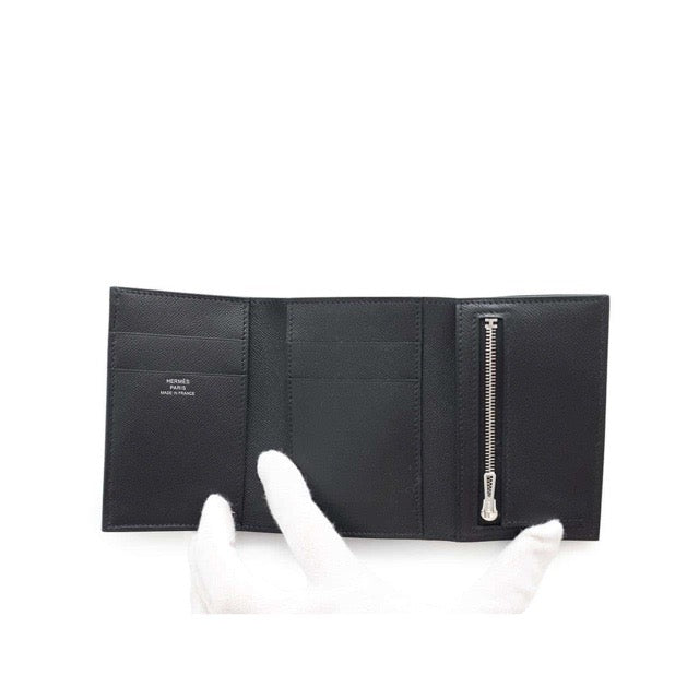 エルメス ベアン コンビネ ミニウォレット ブラック マダム シルバー金具 三つ折り財布 HERMES BEARN COMBINE TRI-FOLD WALLET BLACK MADAME SILVER HARDWARE