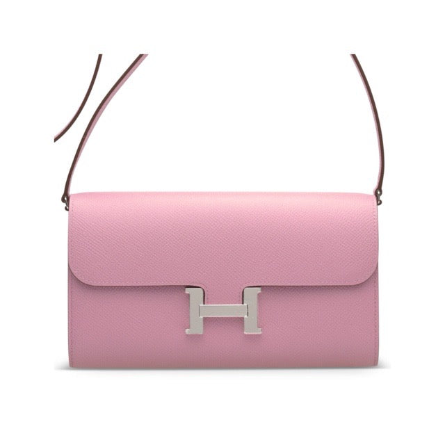 HERMES CONSTANCE WALLET TO GO LONG WALLET MAUVE PALE EPSOM SILVER HARDWARE