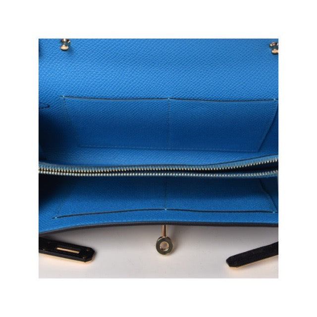 HERMES KELLY CASAQUE WALLET TO GO BLACK BLEU INDIGO BLEU FRIDA EPSOM GOLD HARDWARE