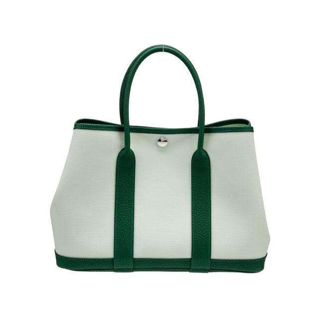 HERMES GARDEN PARTY TPM 30 TOTE BAG VERT MOYEN VERT PEPPERMINT TOILE NEGONDA SILVER HARDWARE