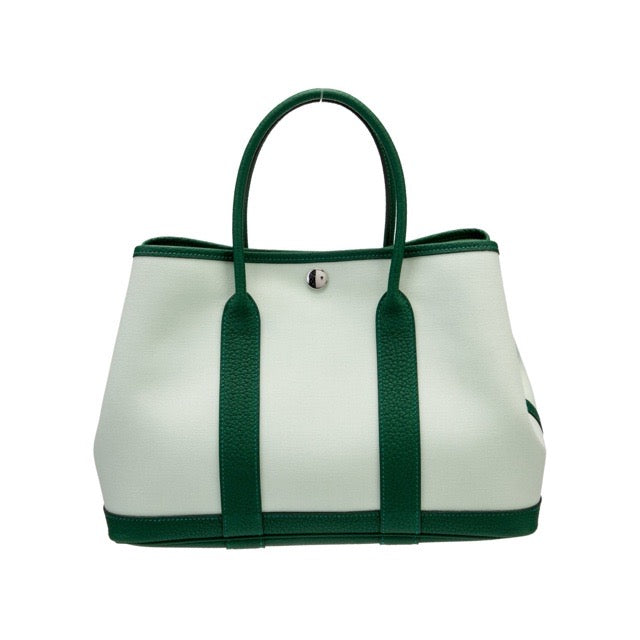 HERMES GARDEN PARTY TPM 30 TOTE BAG VERT MOYEN VERT PEPPERMINT TOILE NEGONDA SILVER HARDWARE