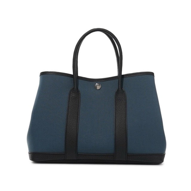 HERMES GARDEN PARTY 30 TPM TOTE BICOLOR BLEU TEMPETE BLACK TOILE OFFICIER NEGONDA SILVER HARDWARE
