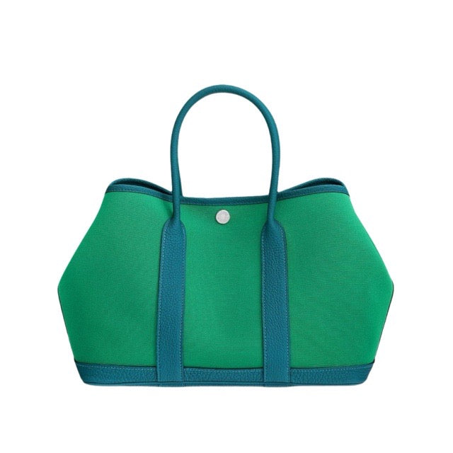 HERMES GARDEN PARTY 30 TPM TOTE BICOLOR MENTHE BLEU IZMIR TOILE OFFICIER NEGONDA SILVER HARDWARE