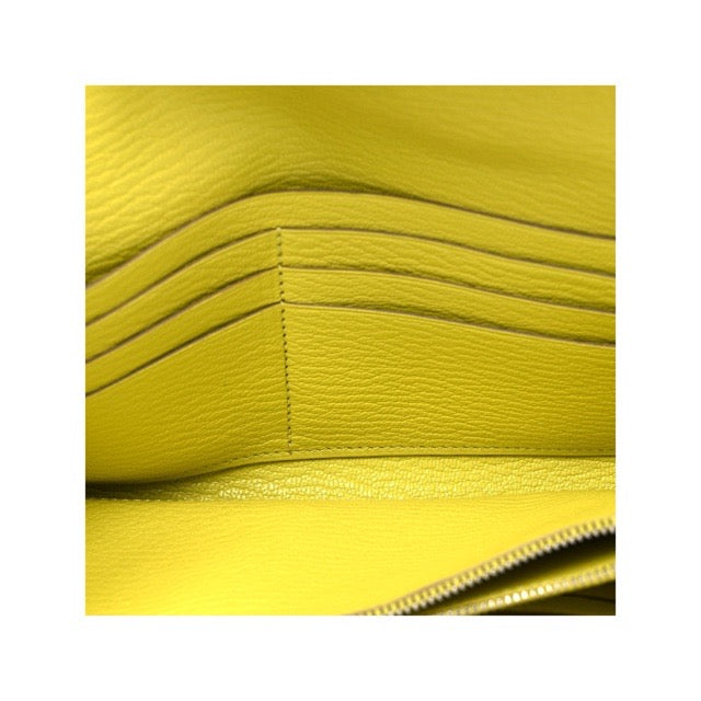 HERMES KELLY LONG WALLET LIME CHEVRE MYSORE SILVER HARDWARE