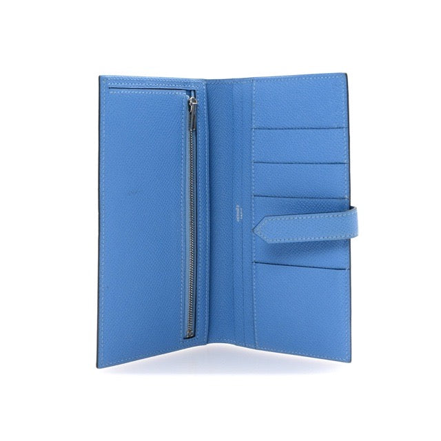 HERMES BEARN SOUFFLE WALLET WITH GUSSET BLEU SAPHIR BLEU PARADIS EPSOM SILVER HARDWARE