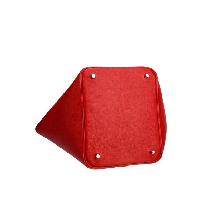 HERMES PICOTIN LOCK 22 MM TRESSAGE DE CUIR ROUGE DE COEUR BLEU DU NORD ROUGE H EPSOM SILVER HARDWARE