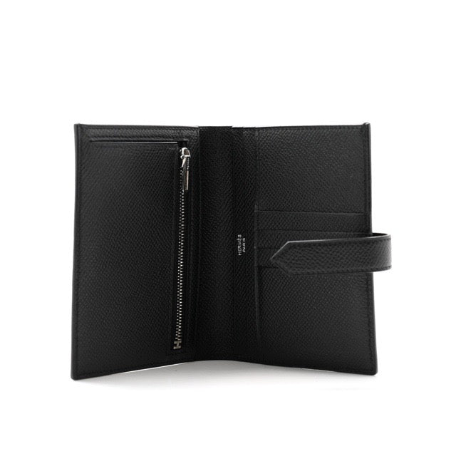 エルメス ベアン コンパクトウォレット ブラック エプソン シルバー  