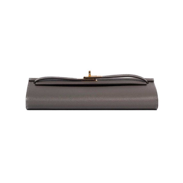 HERMES KELLY WALLET TO GO LONG WALLET GRIS MEYER EPSOM GOLD HARDWARE