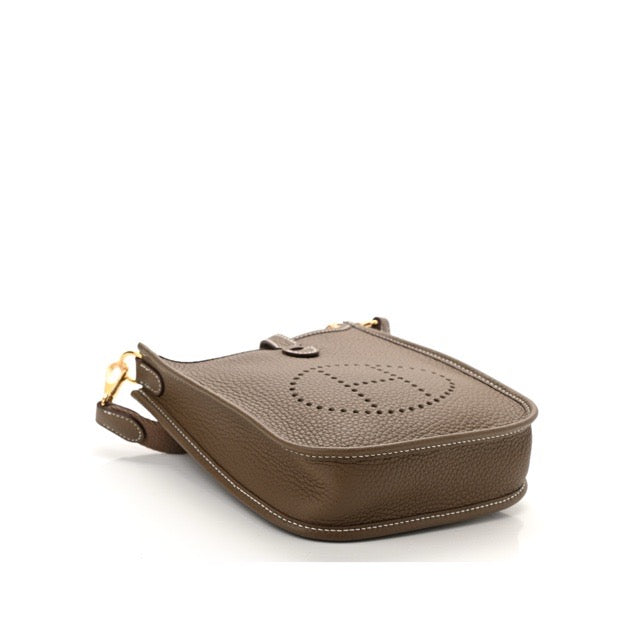 HERMES MINI EVELYNE TPM SHOULDER BAG ETOUPE TAURILLON CLEMENCE GOLD HARDWARE