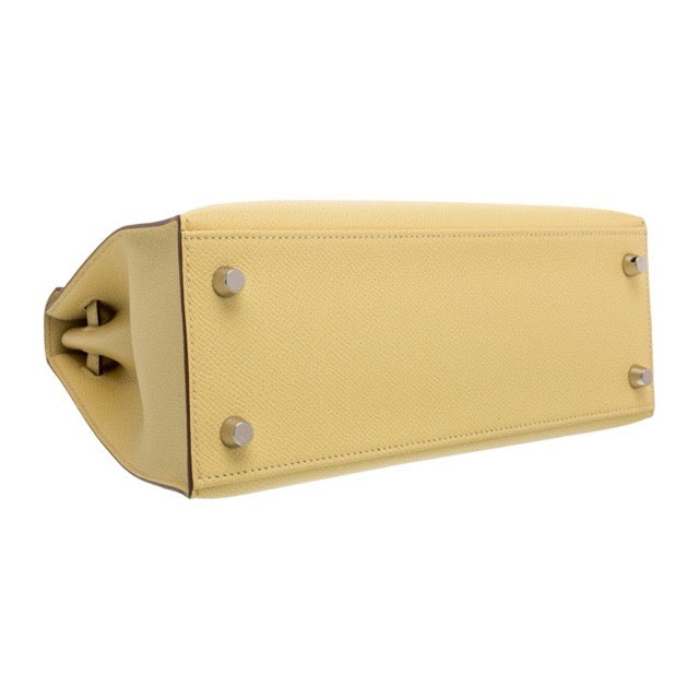 HERMES KELLY 25 SELLIER JAUNE POUSSIN EPSOM SILVER HARDWARE