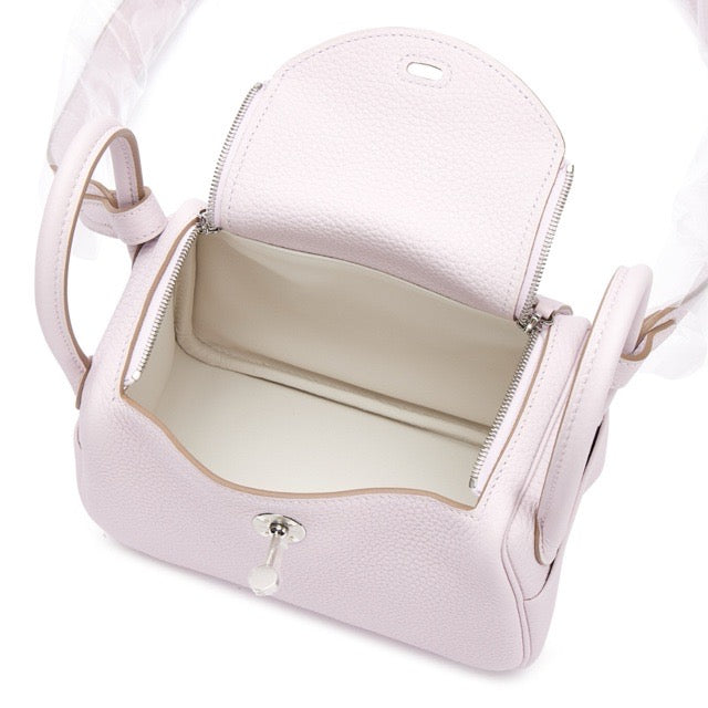 HERMES MINI LINDY 20 VERSO MAUVE PALE NEW WHITE TAURILLON CLEMENCE SILVER HARDWARE