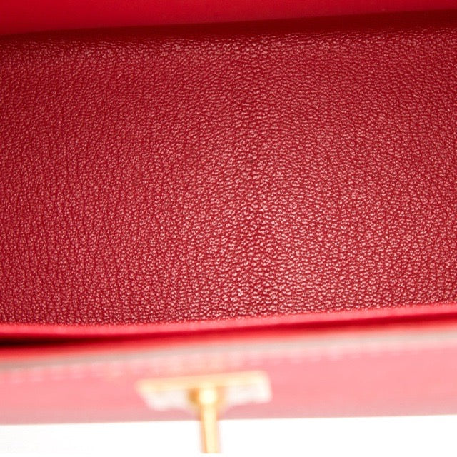 HERMES KELLY 25 SELLIER HSS PERSONAL ORDER ROUGE CASAQUE CRAIE EPSOM BRUSHED GOLD HARDWARE