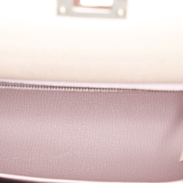 HERMES KELLY 25 SELLIER TRI-COLOR CRAIE GOLD MAUVE PALE EPSOM SILVER HARDWARE